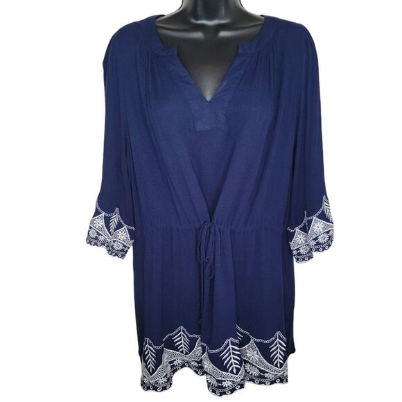 Papermoon gauze embroidered tunic top blouse Size 1x - Picture 1 of 7